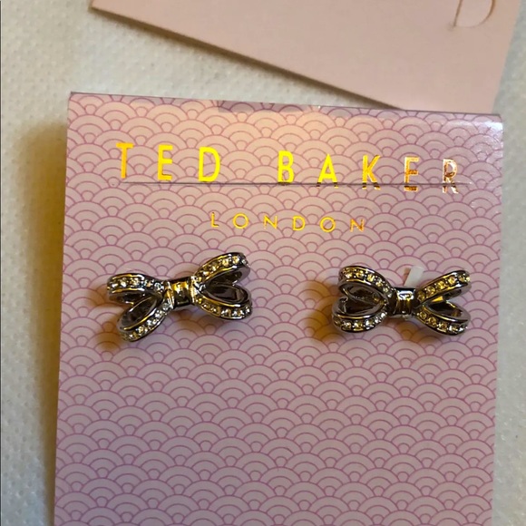Ted Baker Olitta Silver Tone Mini Opulent Bow Stud Earrings Crystal Accents NWT - Picture 10 of 10